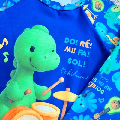 Linha Praia - Conj. Blusa Dino Do, Ré, Mi e Sunga com ProtçãoUV50+ - Marinho